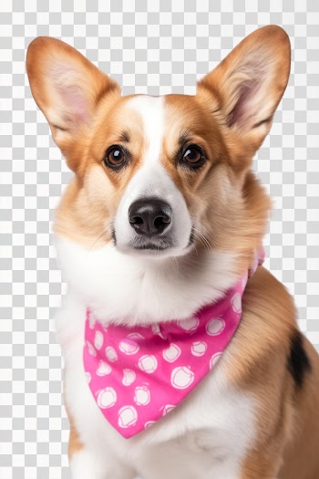 Portrait of a pembroke welsh corgi dog wearing pink bandana tie