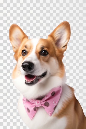 Portrait of a pembroke welsh corgi dog wearing pink bandana tie