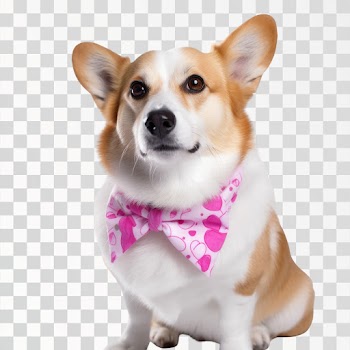 Portrait of a pembroke welsh corgi dog wearing pink bandana tie