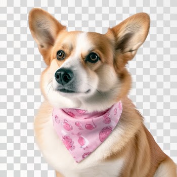 Portrait of a pembroke welsh corgi dog wearing pink bandana tie