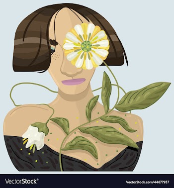 portrait of a woman with flowers near her face