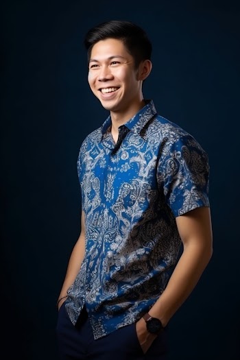Portrait of an Asian young man wearing shirt, smiling generated by AI