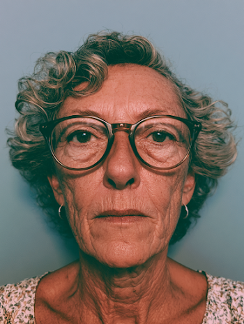 Portrait of an Older Woman with Curly Hair and Glasses