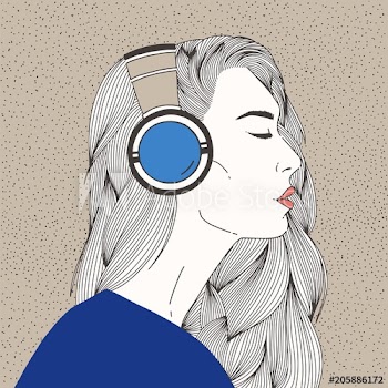 Portrait of beautiful long-haired young woman with closed eyes wearing headphones