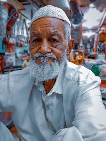 Portrait of Elderly Man Wearing Taqiyah Cap