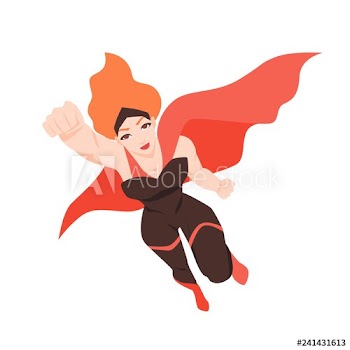 Portrait of flying superwoman or superheroine