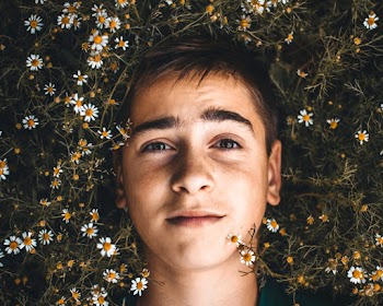 Portrait of Man Laying on White Flowers