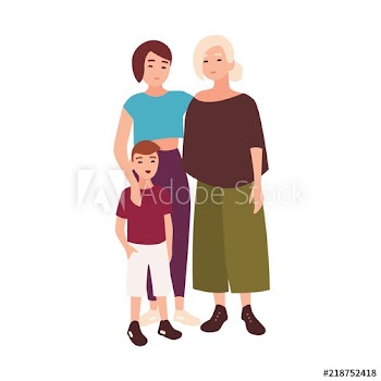 Portrait of smiling female homosexual partners or spouses standing together with adopted boy kid
