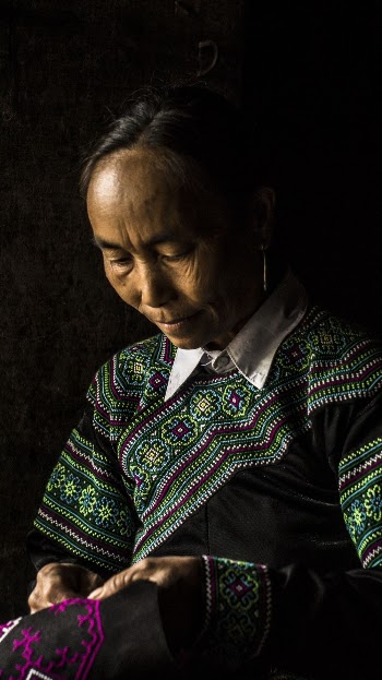 Portrait of Woman Wearing Green and Black Sari Dress