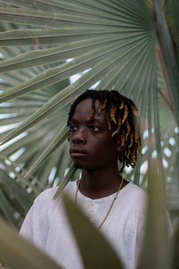 Portrait Photo of Man in White Half-button T-shirt Posing By Palm Leaves