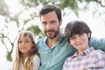 Portrait smiling father and children