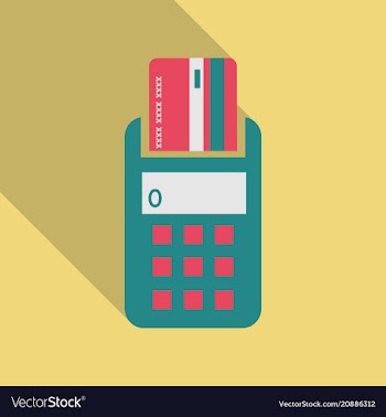 Pos terminal with inserted credit card and vector image