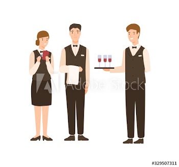 Positive cartoon people hotel staff standing isolated on white background