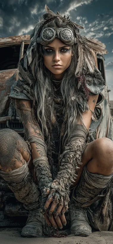 Post-Apocalyptic Warrior Woman in Desert Wasteland Post-Apocalyptic Warrior Woman in Desert Wasteland