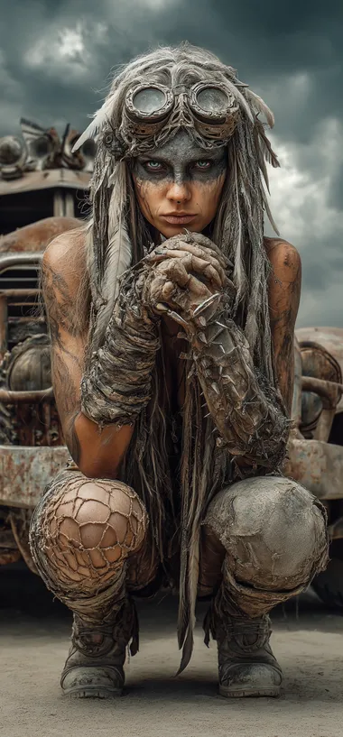 Post-Apocalyptic Warrior Woman in Desert Wasteland Post-Apocalyptic Warrior Woman in Desert Wasteland