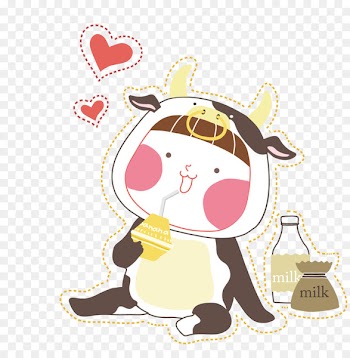 Postage stamp Chinese zodiac Cartoon Illustration - Drink milk cow 