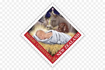 Postage Stamps Rubber stamp New Zealand Stamp collecting Mail - baby jesus in a manger 