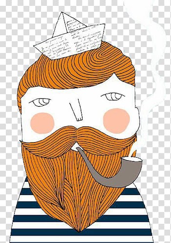 Poster A4 Drawing Illustration, Smoking beard male sailor transparent background PNG clipart