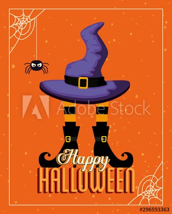 poster halloween with feets and hat witch design