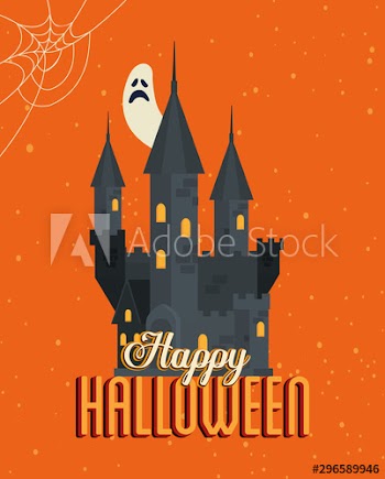 poster happy halloween with castle haunted design
