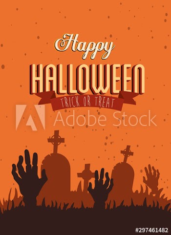 poster happy halloween with hands zombie in cemetery design