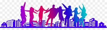 Poster Light Advertising Silhouette - Young men and women dancing youth theme 
