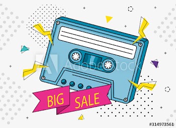 poster of big sale with cassette of nineties design