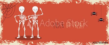 poster of halloween with skeletons with spiders design