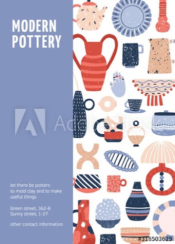 Poster of modern pottery ceramic studio vector flat illustration