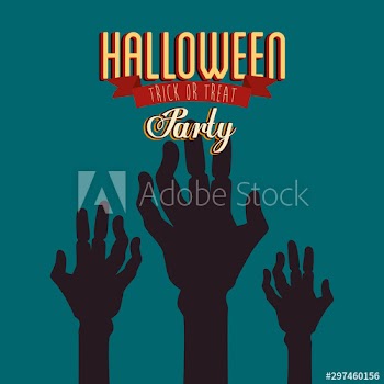 poster of party halloween with hands zombie design