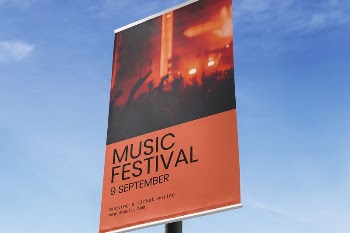 Poster sign mockup against blue | Free PSD Mockup - rawpixel