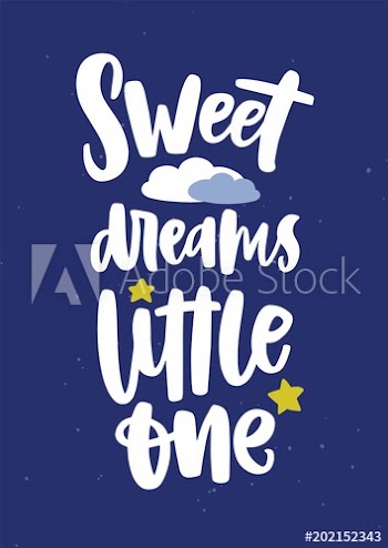 Poster template for children's room with Sweet Dreams Little One wish or lettering written with elegant cursive calligraphic font and decorated with cloud and stars