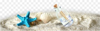 Poster Tourism Template - A drift bottle beside the starfish shells on the sand 