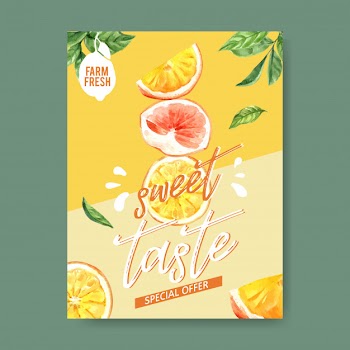Poster with fruits-theme watercolor, creative strawberries illustration template. Free Vector