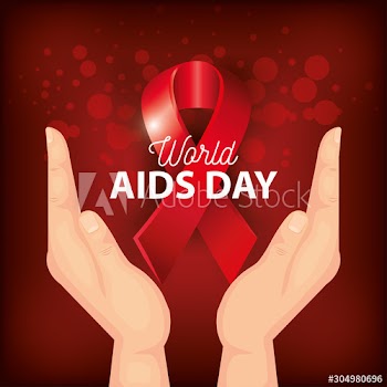 poster world aids day with hands and ribbon design