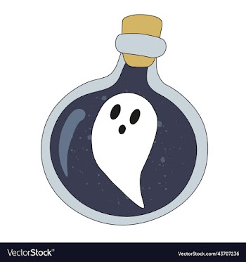potion bottle witch with ghost and blue poison