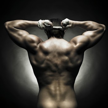 Poto of naked athlete with strong body