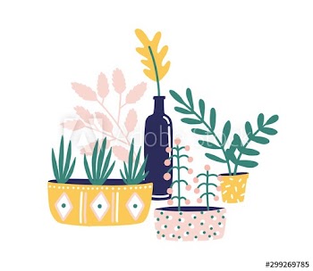 Potted houseplants flat vector illustration
