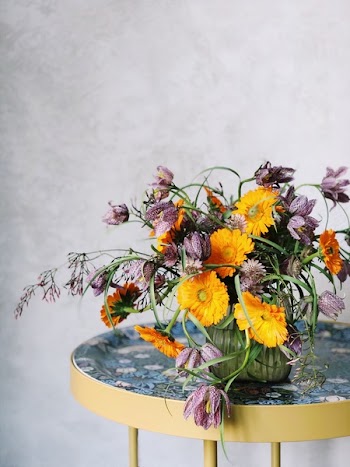 Potted Yellow and Purple Cluster Flowers