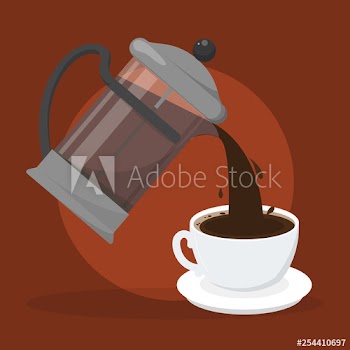 Pouring coffee from french press into the white cup