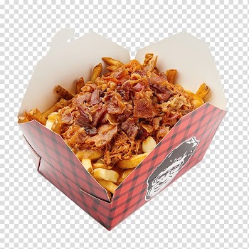 Poutine Vegetarian cuisine Canadian cuisine Pulled pork Tapa, bacon transparent background PNG clipart