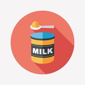 Powdered milk dairy food flat icon with long shadow