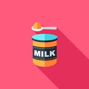 Powdered milk dairy food flat icon with long shadow,eps 10
