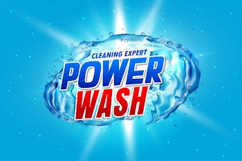 Power wash detergent packaging with water splash Free Vector