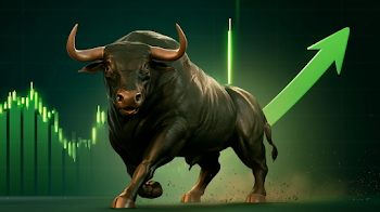 Powerful Bull on Rising Financial Chart