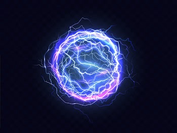 Powerful electrical discharge, lightning strike impact place realistic Free Vector