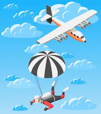 Pparachuting person and airplane Free Vector