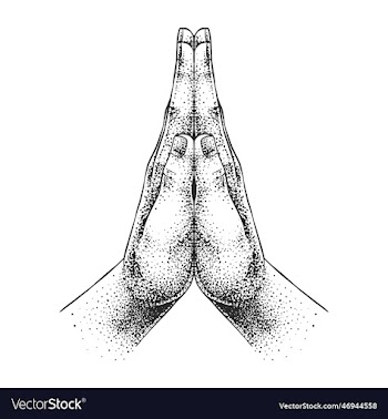 praying hands drawn using pointillism technique