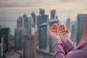 Praying hands with faith in religion and belief in God on blessing background. Power of hope or love and devotion. No Face