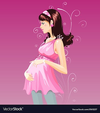 Pregnant woman in purple pregnant dress vector image